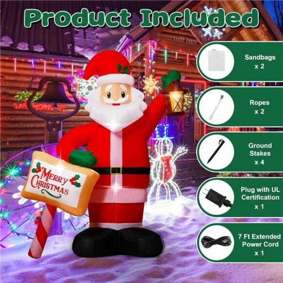 7ft Christmas Inflatable Santa Claus with Candy and  7FT Christmas Inflatables Santa Claus Outdoor Decorations, Blow up Santa
